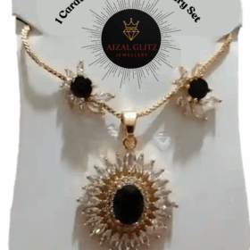 1 Carat Gold Plated Black Stone Jewellery Set